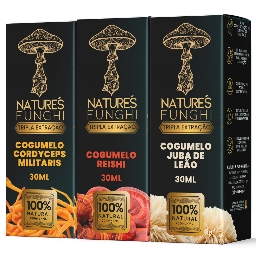 Kit Natures Prime - Extrato de Cogumelo Juba de Leão + Cordyceps + Reishi- 30ml (Cada)
