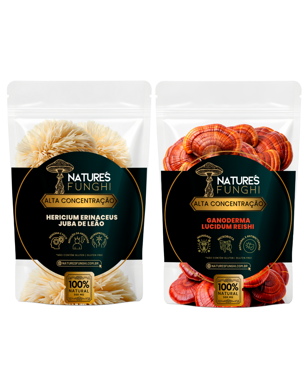 Kit Natures Super Balance - Extrato de Cogumelo Juba de Leão + Reishi- 90caps (Cada)